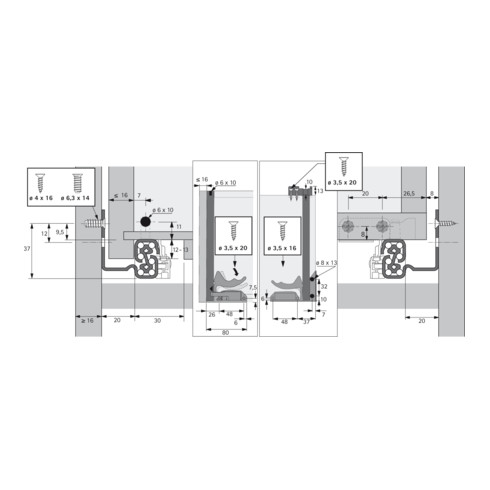 Coulisse à sortie partielle Hettich Quadro-6 avec dispositif de fermeture automatique Acier galvanisé