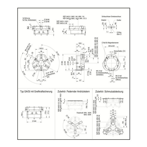 RÖHM Pince centrée pneumatique RZP LKR220 3xM12 H30