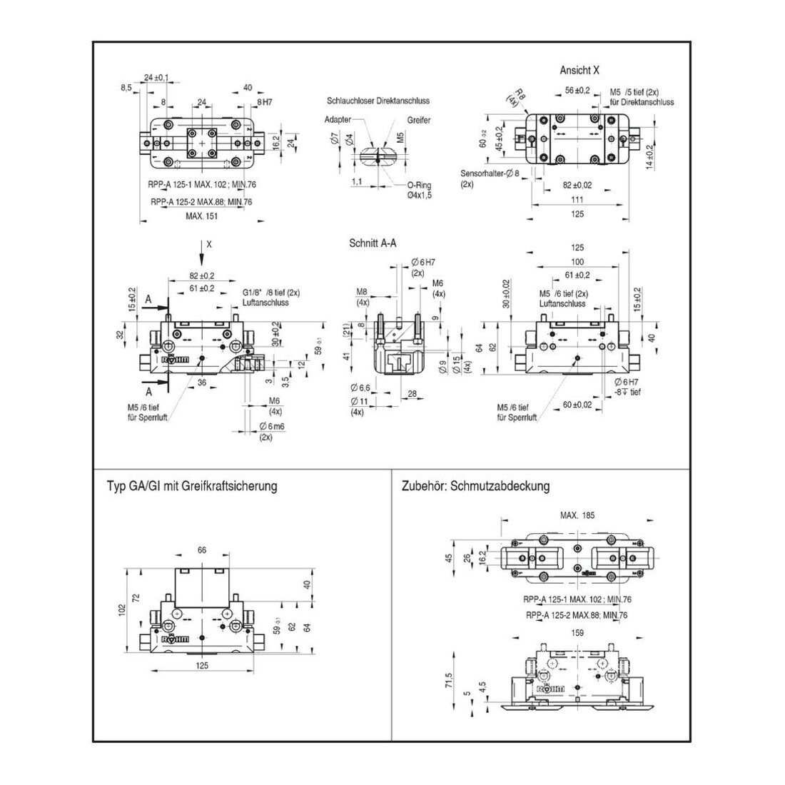 RÖHM Pince parallèle pneumatique RPP- LA82x45 4xM6 KH15 BH6
