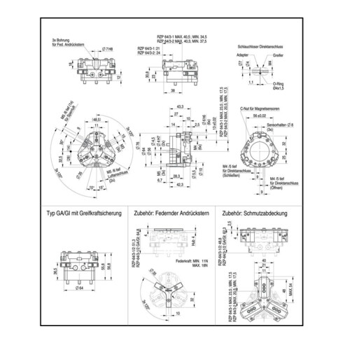 RÖHM Pinces centrées pneumatiques RZP LKR56 3xM5 H6,7 L6