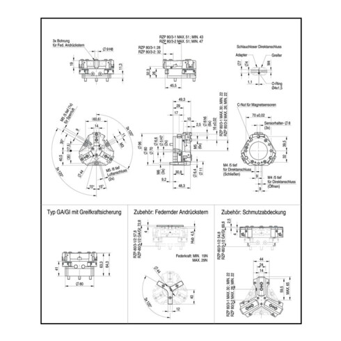 RÖHM Pinces pneumatiques centrées RZP LKR70 3xM6 KH9 H4