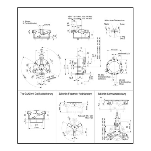 RÖHM Préhension pneumatique centrée RZP-A1 LKR112 3xM8 KH14,5 BH6