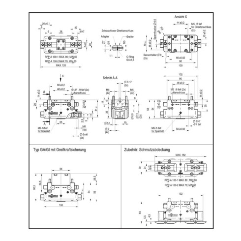 RÖHM Saisisseur parallèle pneumatique RPP- LA66x38 4xM6 KH12,3 BH5