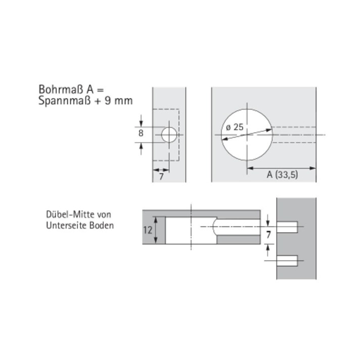 Hettich Rastex 25 sans bord de recouvrement, nu