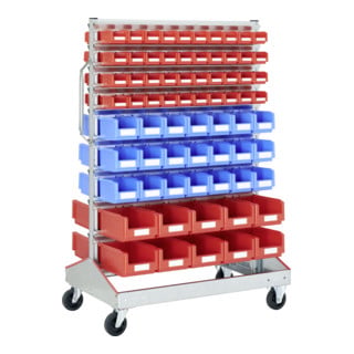 Racks mobiles p 710 Racks mobiles galvanisés Bito bacs bleu et rouge