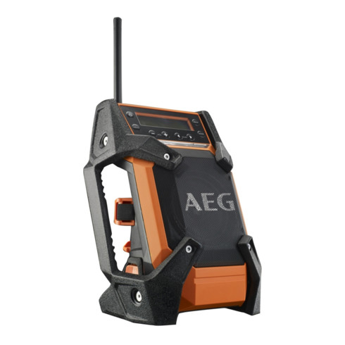 AEG Radio a batteria BR1218C-0 12V, senza batteria, 2x batterie per orologio digitale LCD, cavo di collegamento AUX