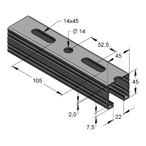 Rail de montage MEFA Profilé C 45 45/45/2 mm L= 2 m galvanisé à chaud
