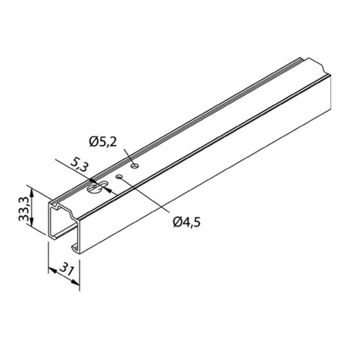 Rail de roulement 53/73 Alu.VA-Eff.elox.bearing.L.1700mm Montage au plafond.HELM
