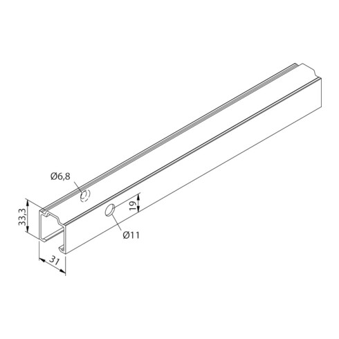 Rail de roulement 60 Alu. Palier EV1 anodisé L. 1700mm Wandmont. HELM