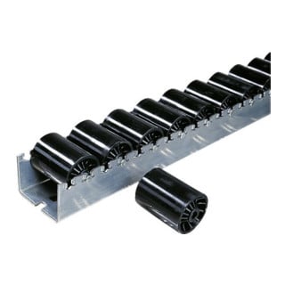 Barres à rouleaux robustes avec rouleaux cylindriques en plastique, galvanisés