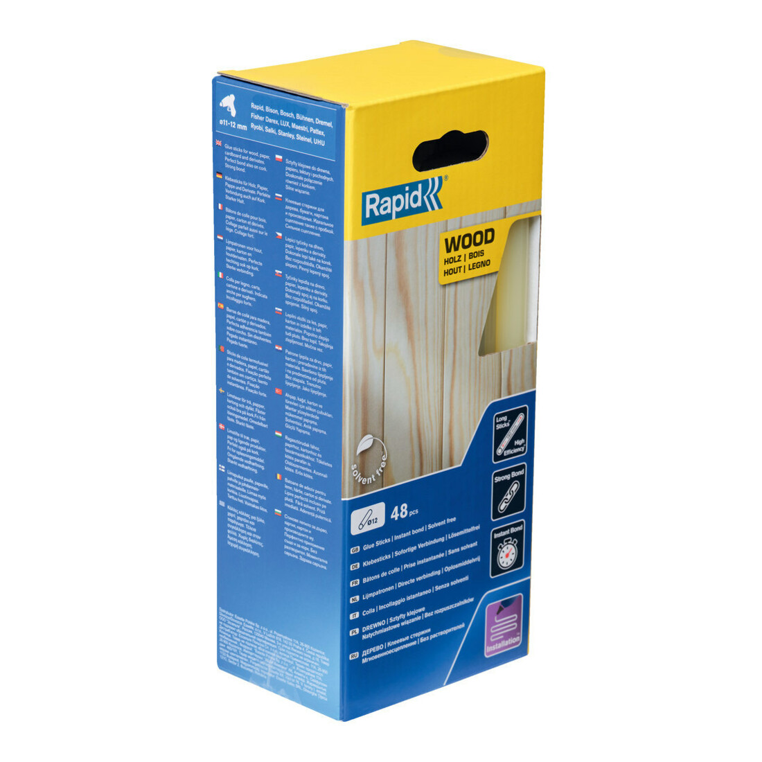 Rapid bâtons de colle bois, diamètre 12 x 190 mm, boîte de 48 pièces