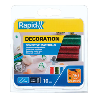 Rapid Bâtons de colle pailletés ovales, Ø 9 x 94 mm 14 pcs rouge, vert et bleu blister