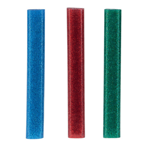 Rapid Bâtons de colle pailletés ovales, Ø 9 x 94 mm 14 pcs rouge, vert et bleu blister