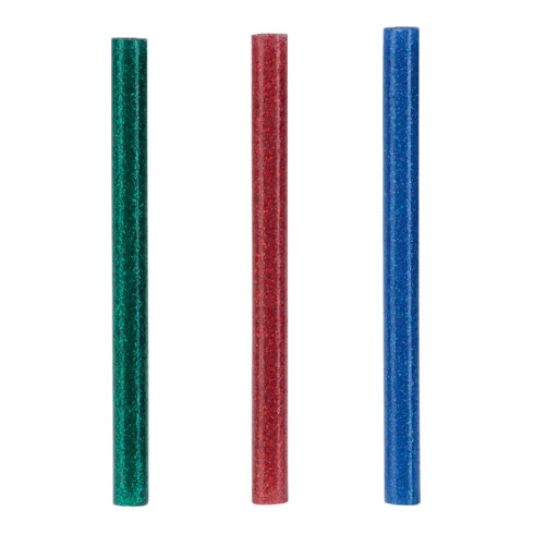 Rapid Bâtons de colle paillettes, diamètre 7 x 90 mm 36 pcs rouge, vert et bleu blister