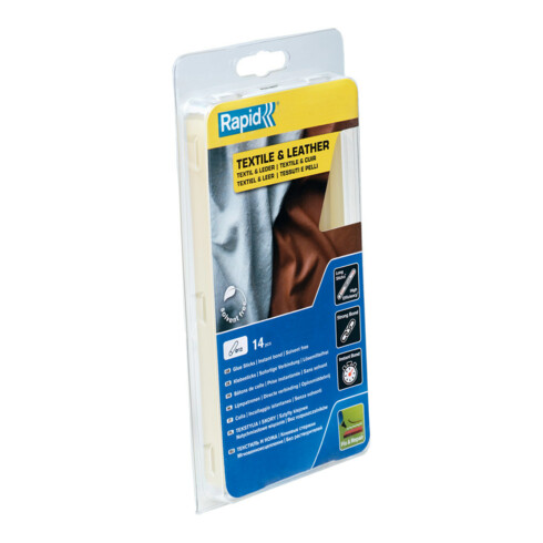 Rapid Bâtons de colle pour textile et cuir, Ø 12 x 190 mm, 14 pcs Blister