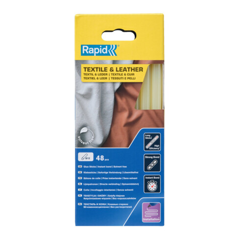 Rapid Bâtons de colle pour textile et cuir, diamètre 12 x 190 mm, boîte de 48 pcs
