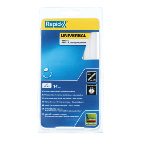 Rapid Bâtons de colle universels blancs, diamètre 12 x 190 mm, 14 pcs blister