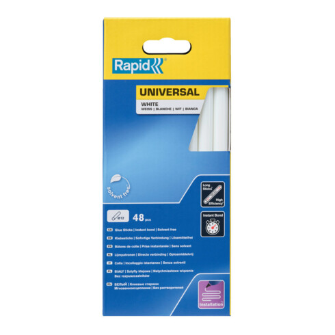 Rapid Bâtons de colle universels blancs, diamètre 12 x 190 mm, 48 pcs carton