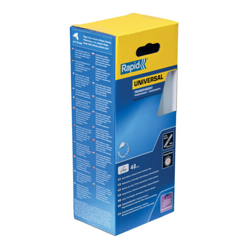Rapid Bâtons de colle universels transparents, Ø 12 x 190 mm, 48 pcs carton
