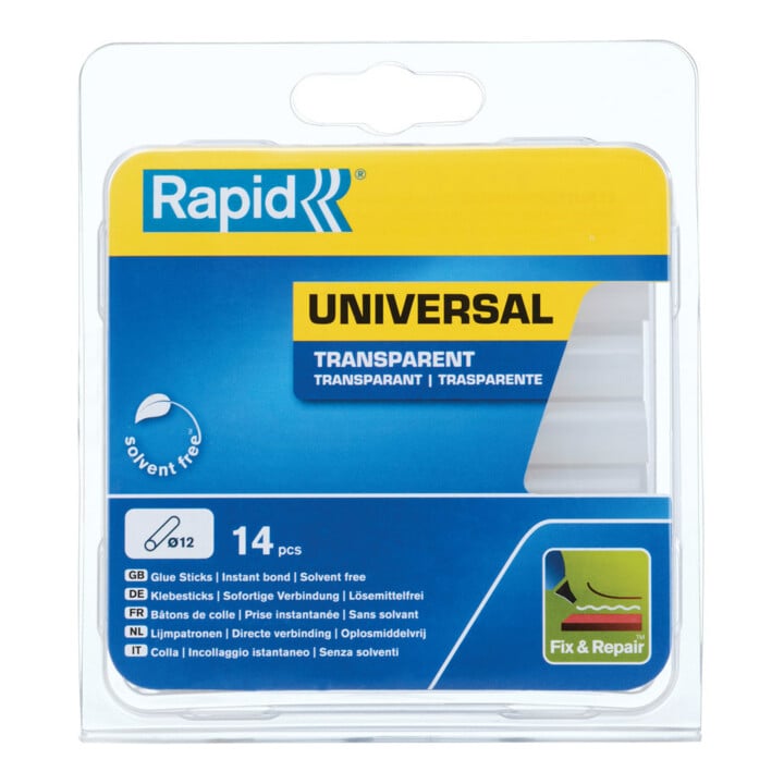 Rapid Bâtons de colle universels transparents, diamètre 12 x 94 mm, 14 pcs blister