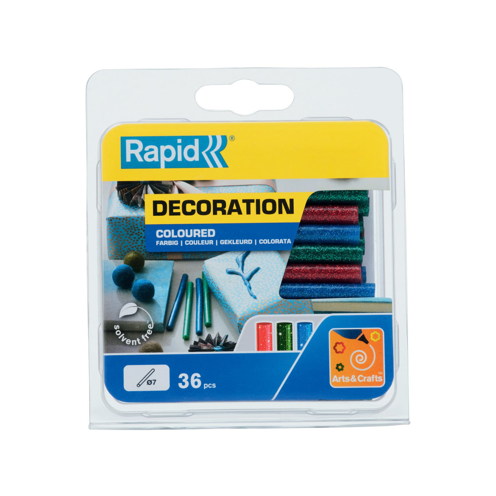 Rapid Klebesticks Glitzer, Durchmesser 7 x 90 mm 36 Stk. rot, grün und blau Blister