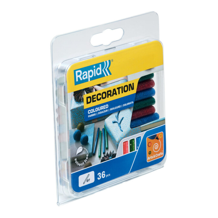 Rapid Klebesticks Glitzer, Durchmesser 7 x 90 mm 36 Stk. rot, grün und blau Blister