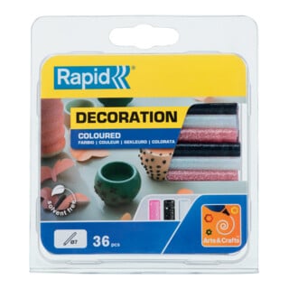 Rapid Klebesticks Glitzer, Durchmesser 7 x 90 mm 36 Stk. weiß, schwarz, rose Blister
