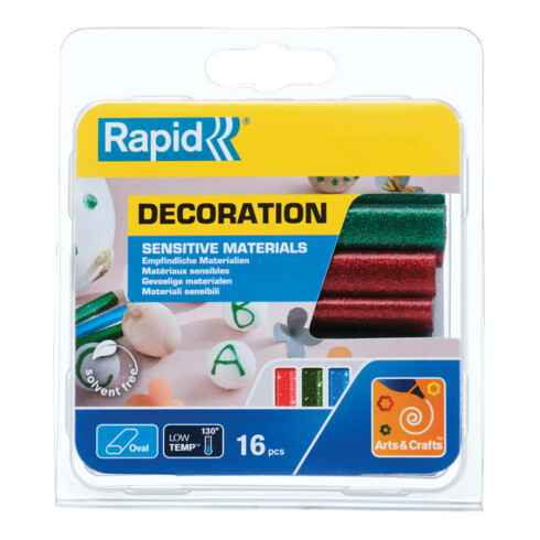 Rapid Klebesticks Glitzer oval, Durchmesser 9 x 94 mm 14 Stk. rot, grün und blau Blister