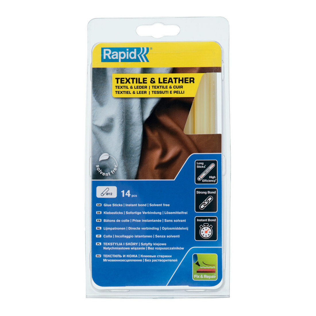 Rapid Klebesticks Textil und Leder, Durchmesser 12 x 190 mm 14 Stk. Blister