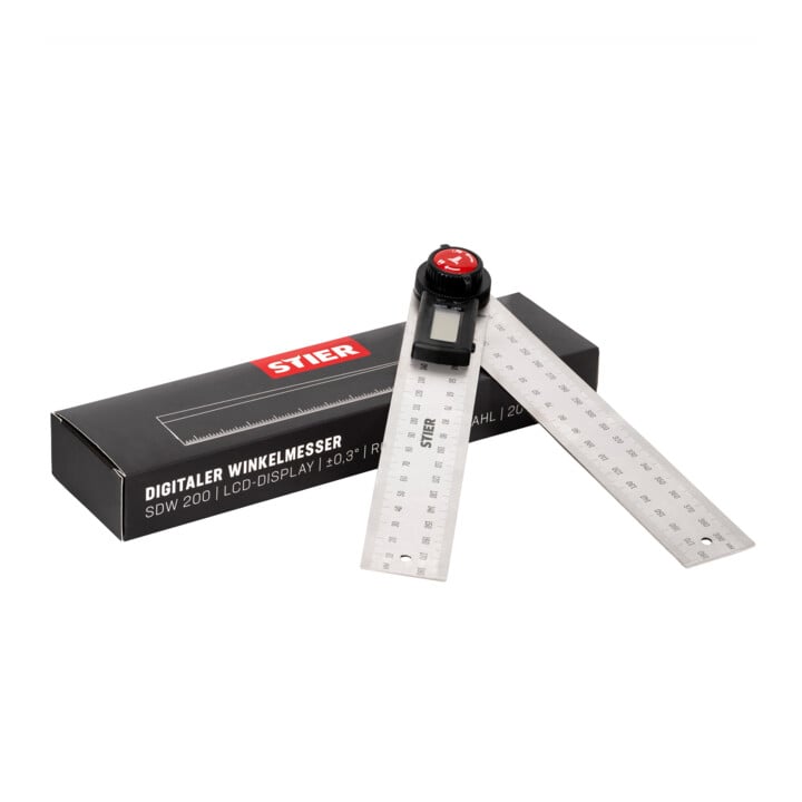 Rapporteur d'angle numérique STIER SDW 200, écran LCD ±0,3°, acier inoxydable, 200 mm