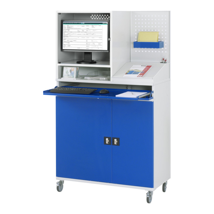 Rau Computer-Schrank 67T mit Monitorgehäuse T520mm, B1100xT520xH1895mm, mobil