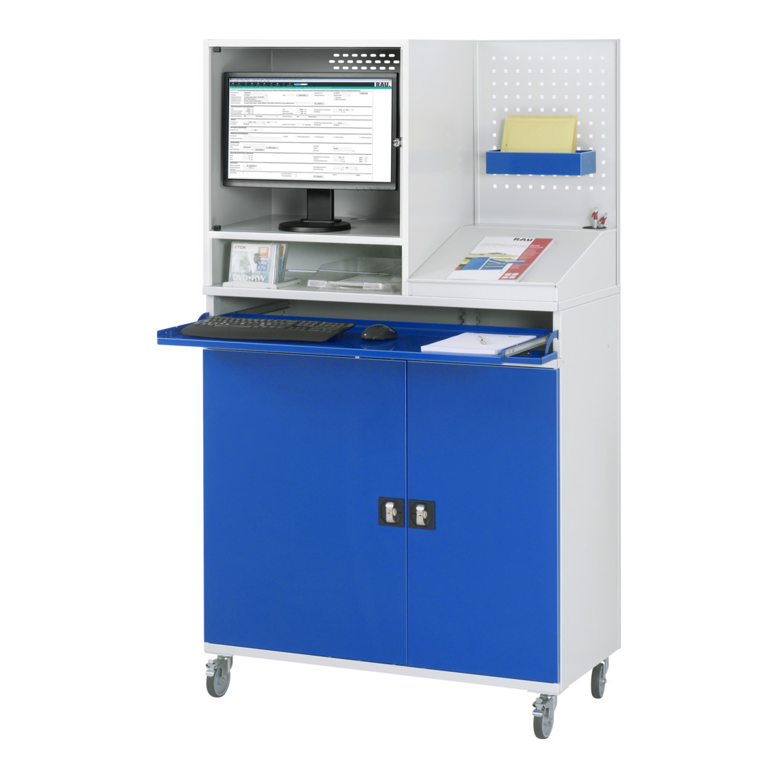 Rau Computer-Schrank 67T mit Monitorgehäuse T520mm, B1100xT520xH1895mm, mobil