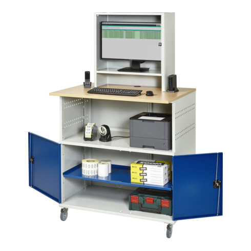 Rau Computer-Tisch 1022 mit Monitorgehäuse T300mm, B1100xT790xH1890mm, mobil