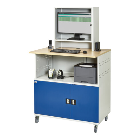 Rau Computer-Tisch 1022 mit Monitorgehäuse T300mm, B1100xT790xH1890mm, mobil