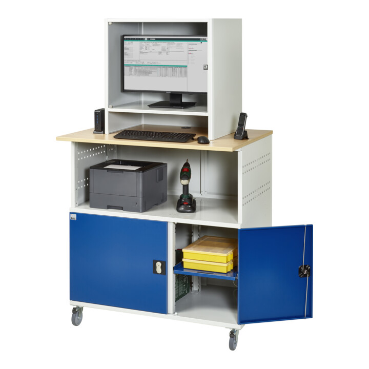 Rau Computer-Tisch 1023 mit Monitorgehäuse T550mm, B1100xT790xH1890mm, mobil