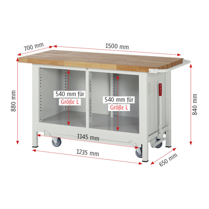 Rau Établi avec châssis 8462, L1500xP700xH880mm, 3x tiroirs-TA