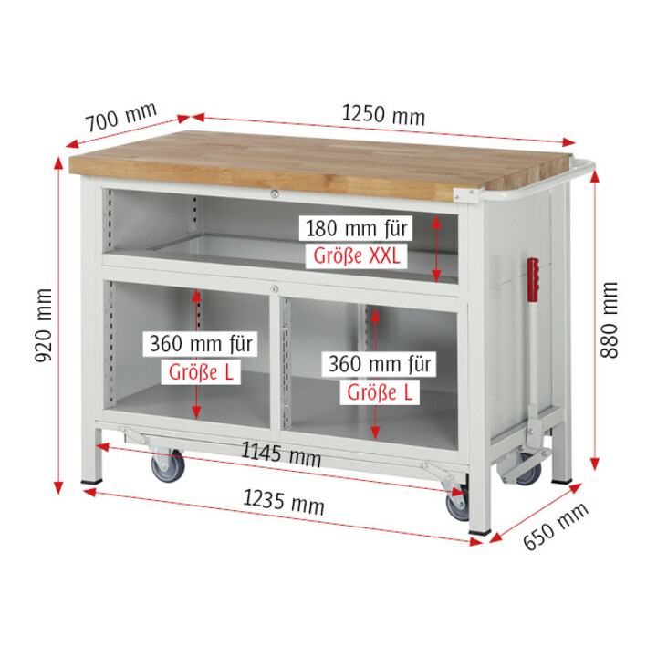 Rau Établi avec châssis 8921, L1250xP700xH880mm, 5x tiroirs-TA
