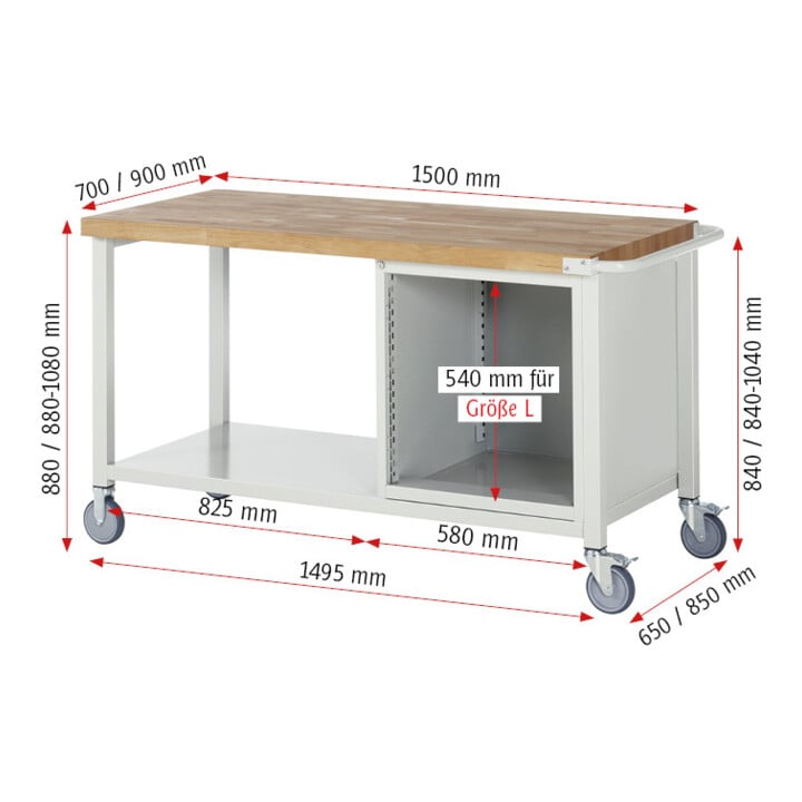 Rau Établi mobile 8157, L1500xP900xH880mm, 3x tiroirs-TA