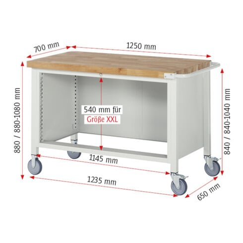 Rau Établi mobile 8357, T700×I880mm, 3 tiroirs-TA