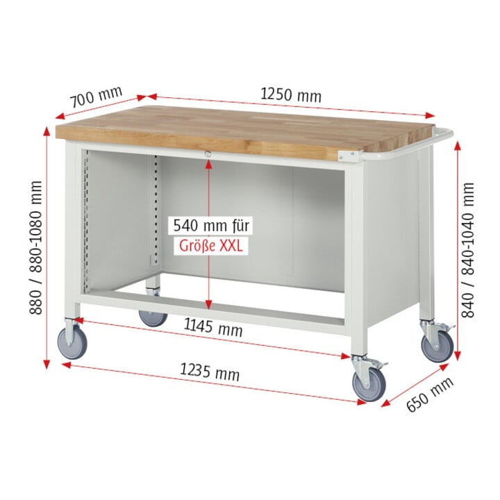 Rau Établi mobile 8357, L1250xP700xH880mm, 3x tiroirs-TA