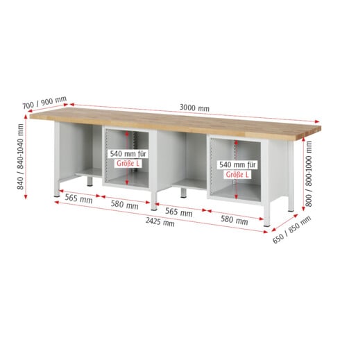 Rau Établi 8451A2, H840-1040mm, réglable en hauteur, 4 tiroirs-TA