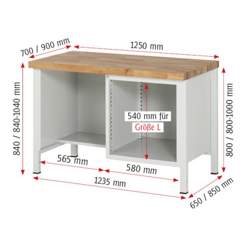 Rau Établi 8452A2, H840-1040mm réglable en hauteur, 3 tiroirs-TA