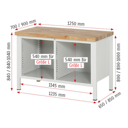 Rau Établi 8463A2, H840-1040mm, hauteur réglable, 4 tiroirs-TA