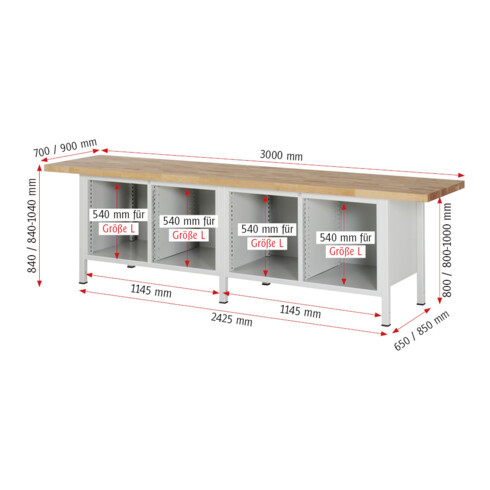 Rau Établi 8479A2, H840-1040mm, réglable en hauteur, 16 tiroirs-TA