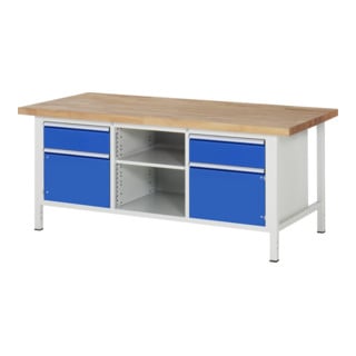 Rau Établi 8561A2, L2000×H840-1040mm, hauteur réglable, 2 tiroirs TA, 2 portes