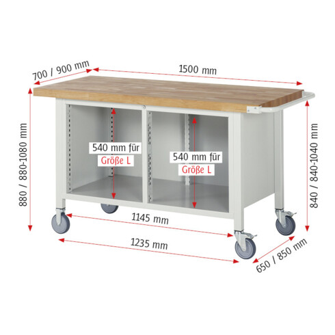 Rau Fahrbare Werkbank 8468, H880mm, 3x Schublade-TA, 1x Tür