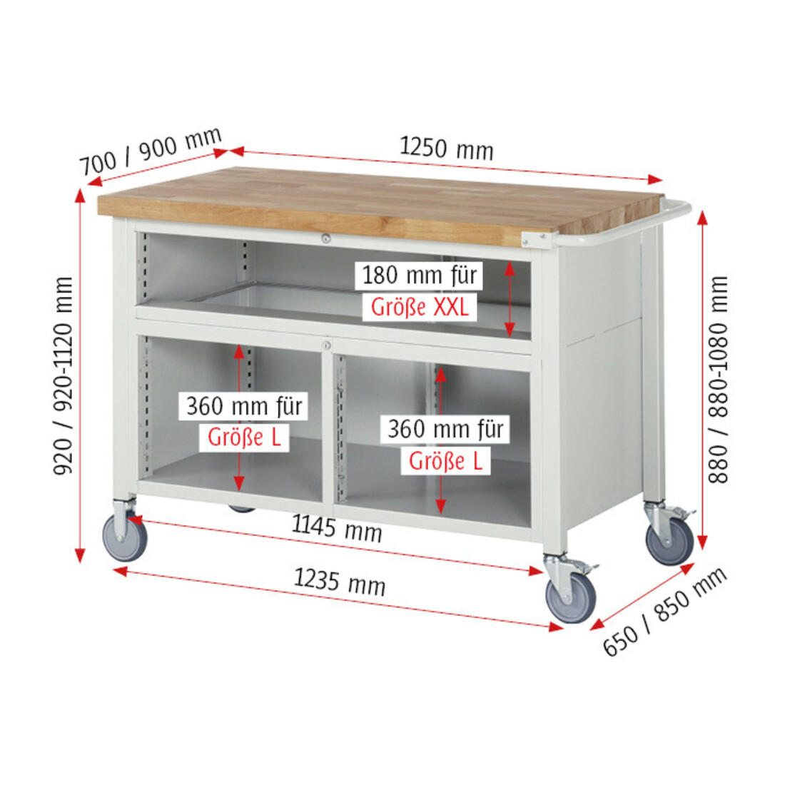 Rau Fahrbare Werkbank 8921, H880mm, 7x Schublade-TA