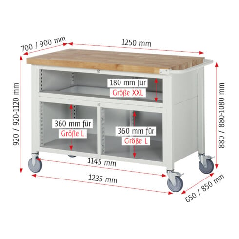 Rau Fahrbare Werkbank 8921, H880mm, 7x Schublade-TA