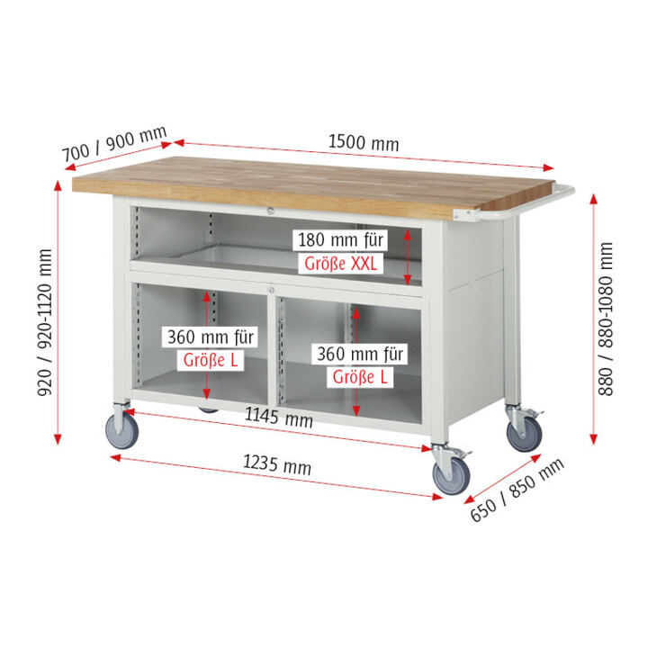 Rau Fahrbare Werkbank 8921, B1500xT700xH880mm, 7x Schublade-TA