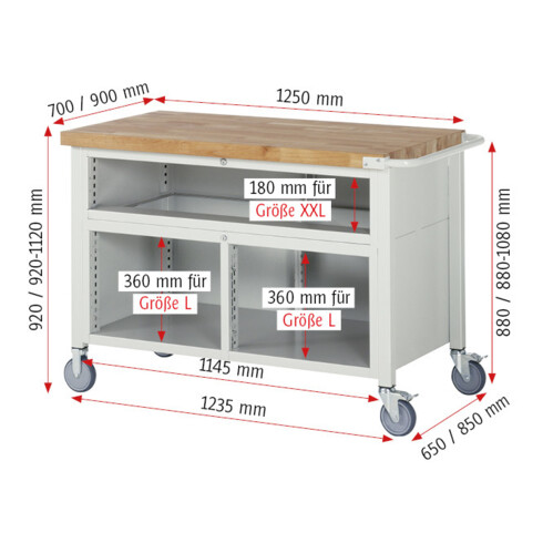 Rau Fahrbare Werkbank 8922, T900xH880mm, 5x Schublade-TA, 1x Tür